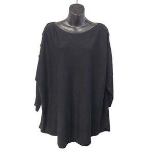 Cable & Gauge Women's Black 3/4 Sleeve Croop Neck Button Arm Sweater Size 1X